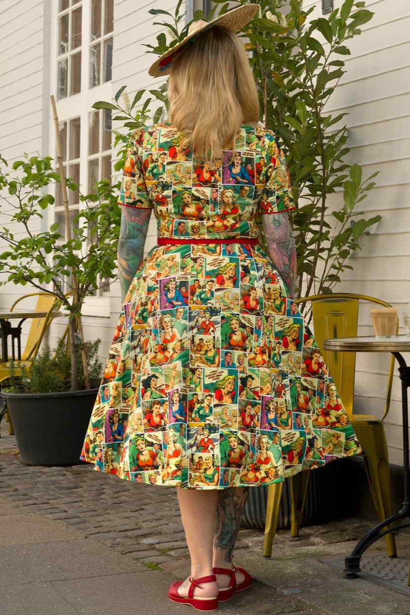 Penelope II Yellow Rockabilly Comic Print Shirt Dress
