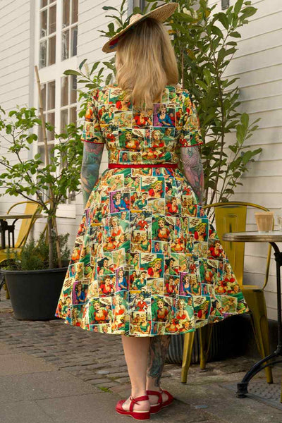 Penelope II Yellow Rockabilly Comic Print Shirt Dress