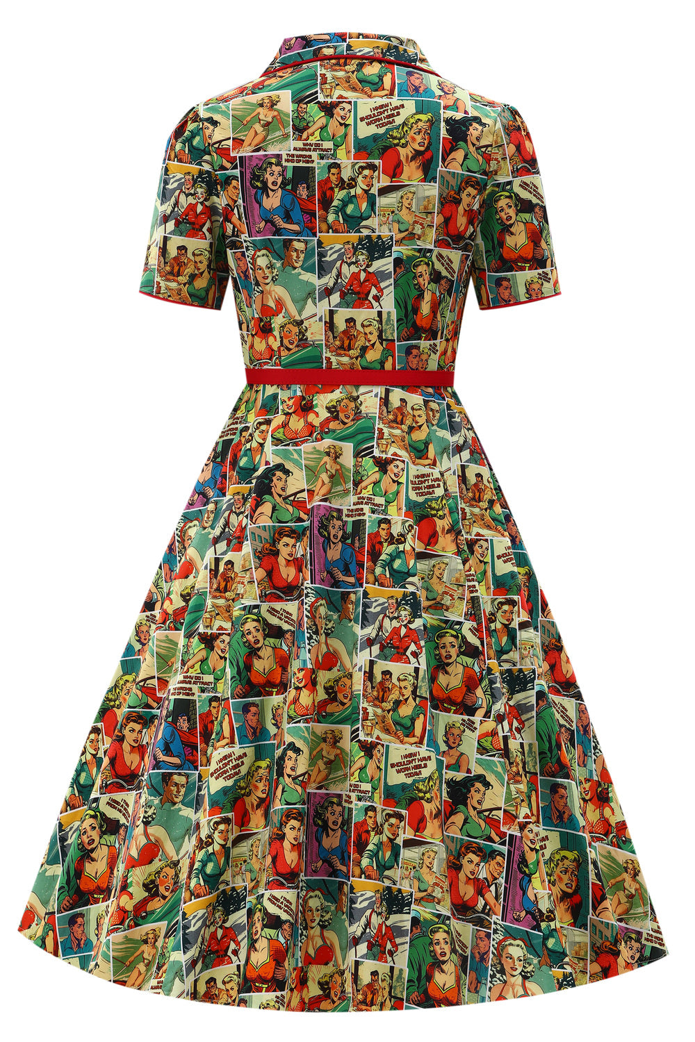 EU STOCK Penelope II Yellow Rockabilly Comic Print Shirt Dress