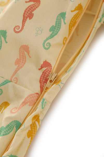 Penelope II Cream Rockabilly Pastel Seahorse Print Shirt Dress