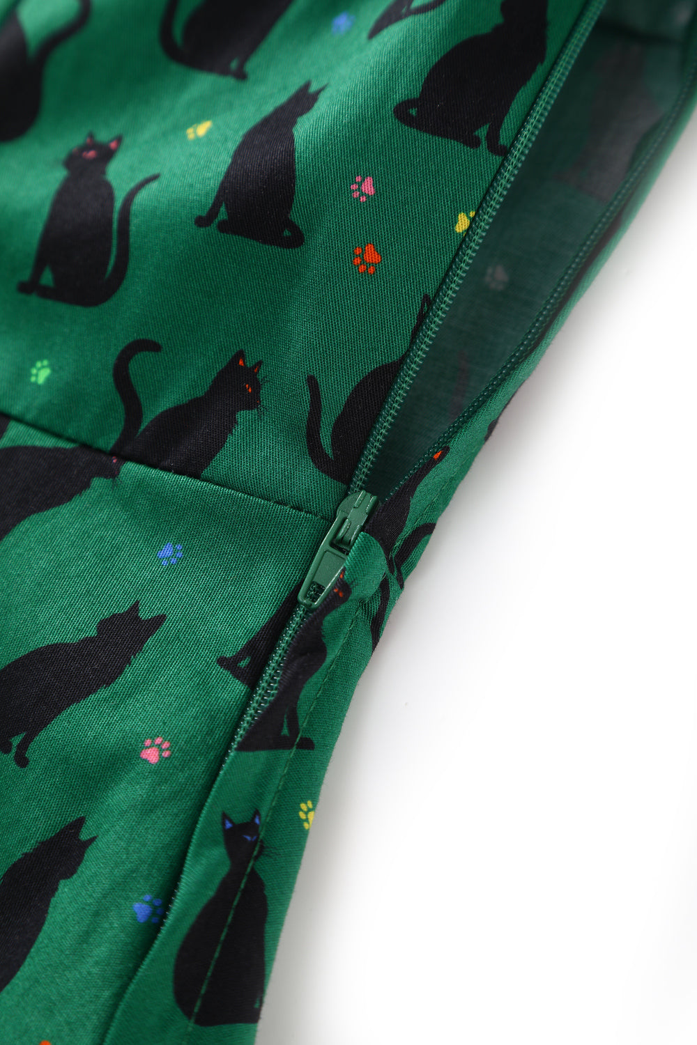 PRE ORDER Penelope II Green Rockabilly Black Cat Print Shirt Dress