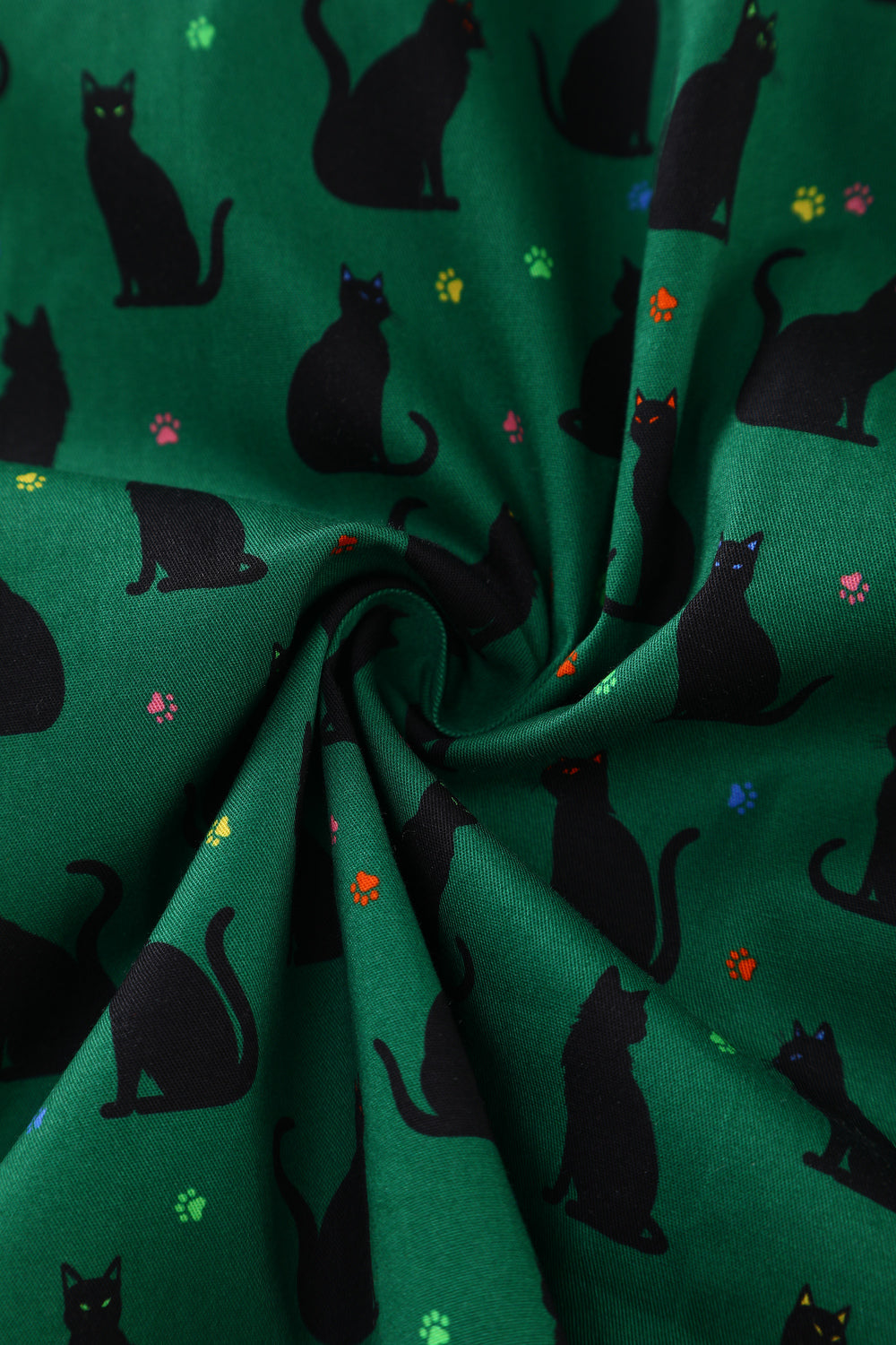 PRE ORDER Penelope II Green Rockabilly Black Cat Print Shirt Dress