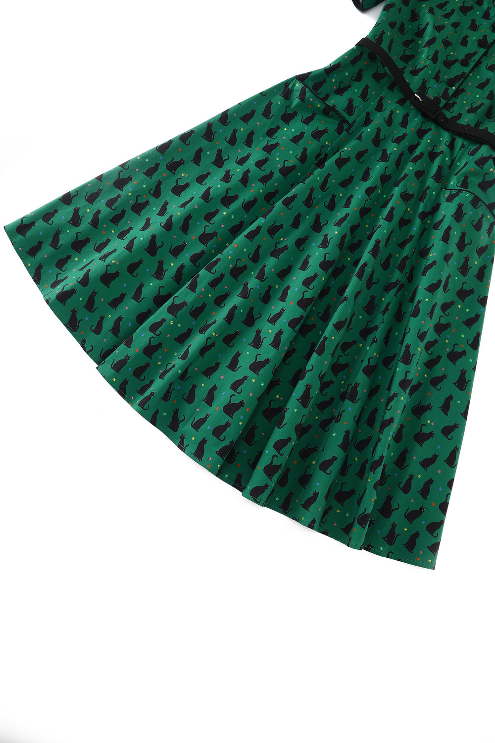 PRE ORDER Penelope II Green Rockabilly Black Cat Print Shirt Dress