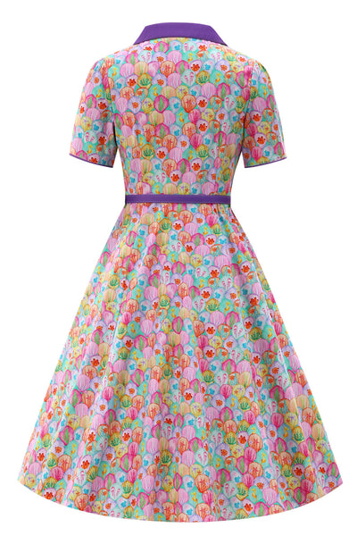 EU STOCK Penelope II Green Rockabilly Colorful Shells Shirt Dress