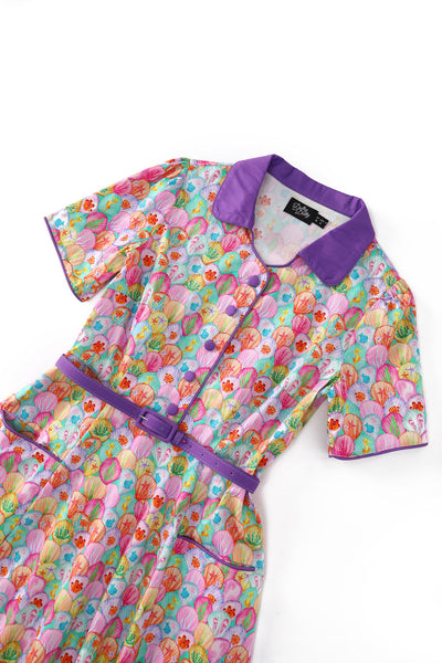 EU STOCK Penelope II Green Rockabilly Colorful Shells Shirt Dress