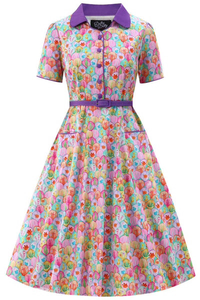 EU STOCK Penelope II Green Rockabilly Colorful Shells Shirt Dress