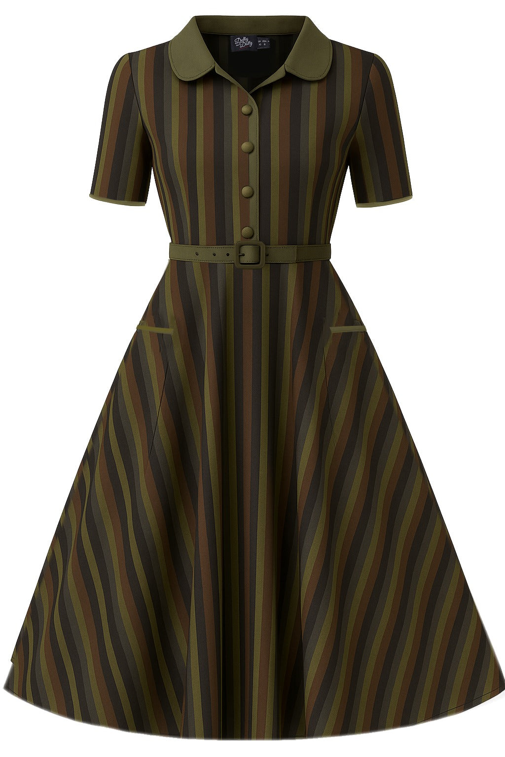 PRE ORDER Penelope II Olive Striped Shirt Dress with Belt