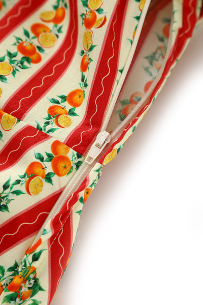 Penelope II Pink Striped Rockabilly Orange Fruit Print Shirt Dress
