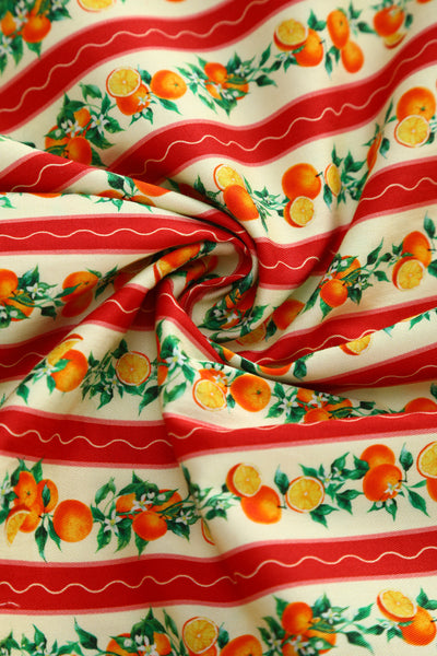 Penelope II Pink Striped Rockabilly Orange Fruit Print Shirt Dress