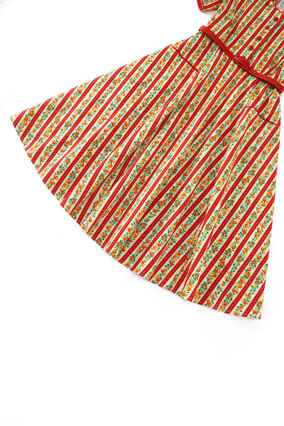 Penelope II Pink Striped Rockabilly Orange Fruit Print Shirt Dress
