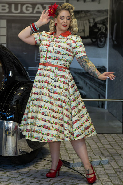 Penelope II White Rockabilly London Landmark Print Shirt Dress