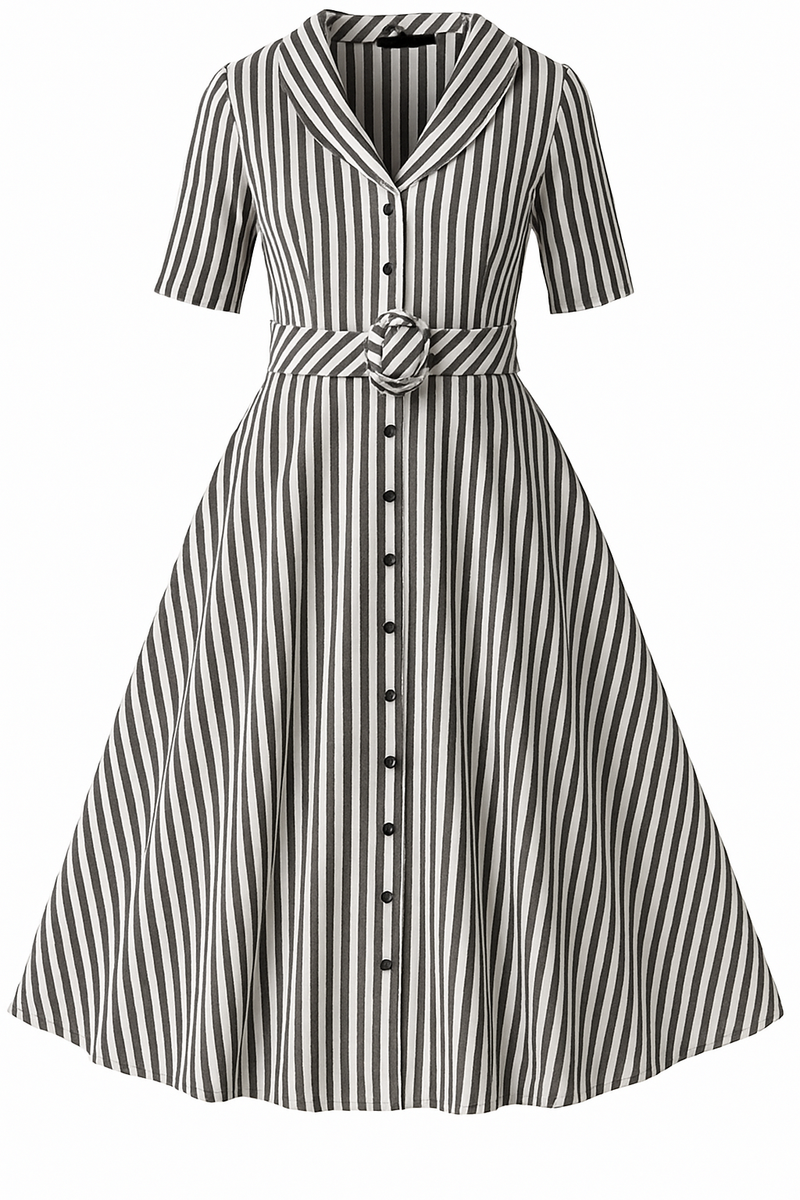 PRE ORDER Mollie Ash Black & White Striped Shirt Dress