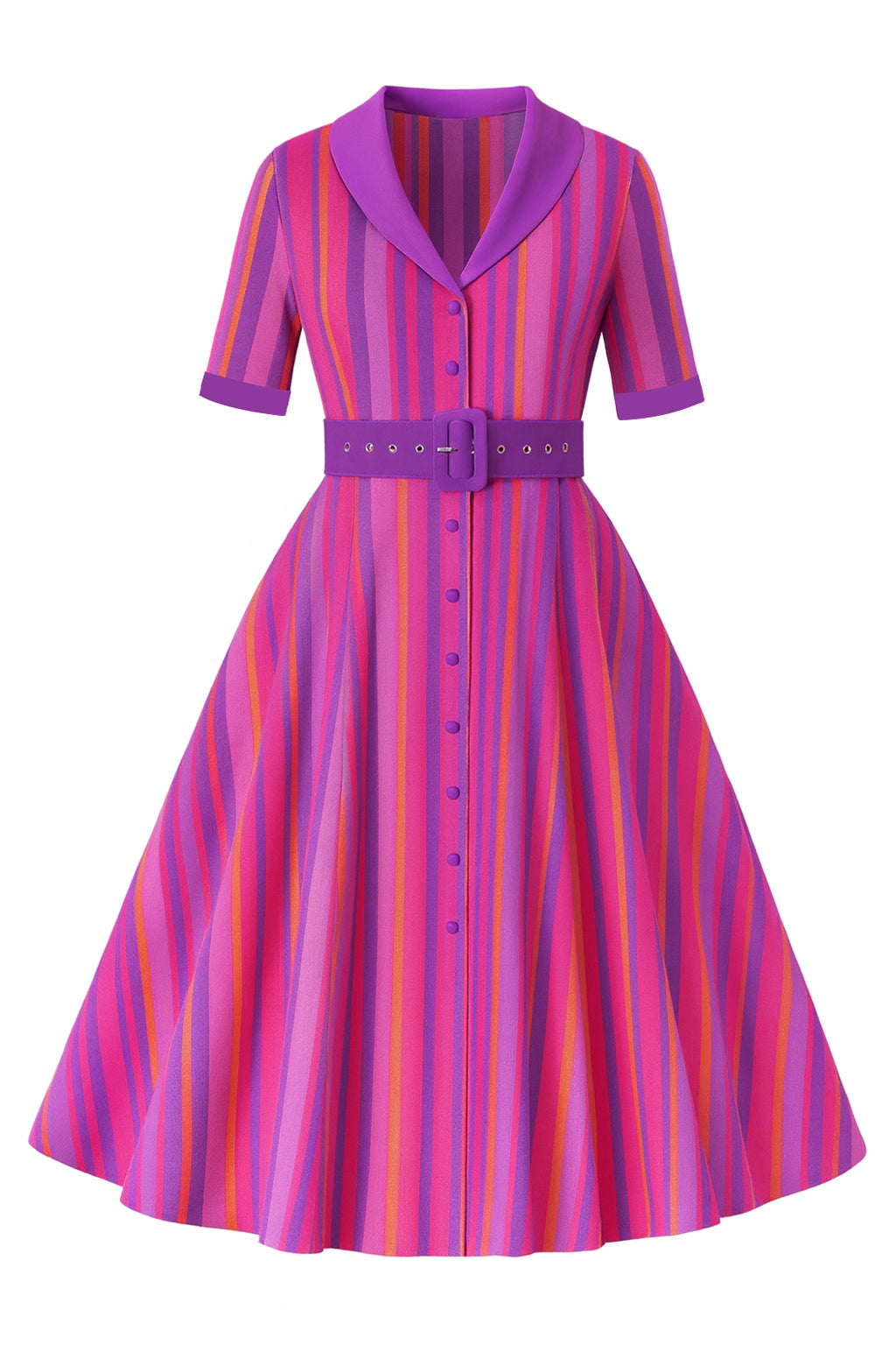 PRE ORDER Mollie Multicolored Striped Shirt Dress - Purple, Pink & Orange