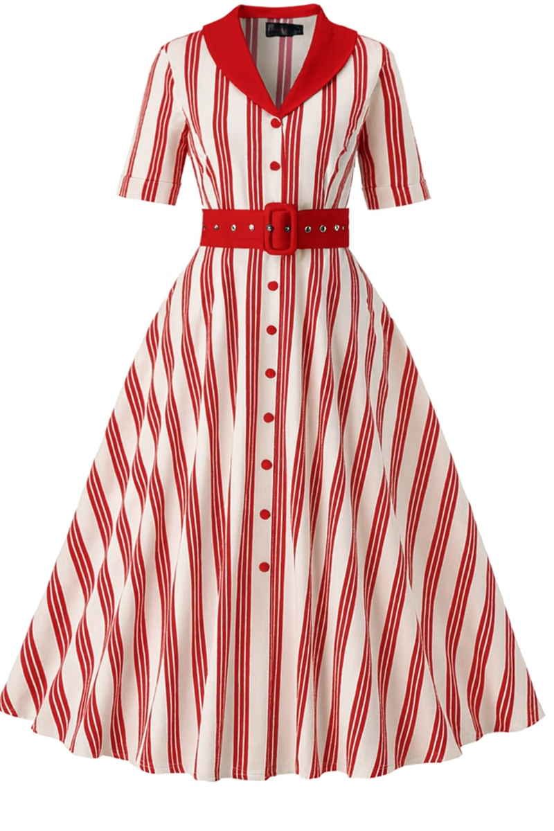 PRE ORDER Mollie Red & White Striped Shirt Dress