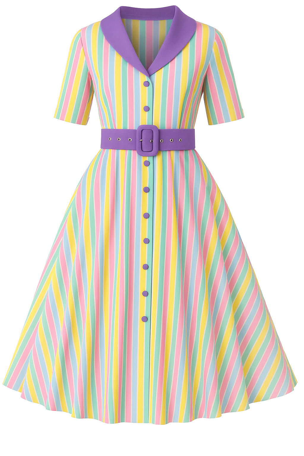 PRE ORDER Mollie Multicolored Striped Shirt Dress - Purple, Pink, Blue, Yellow & Green
