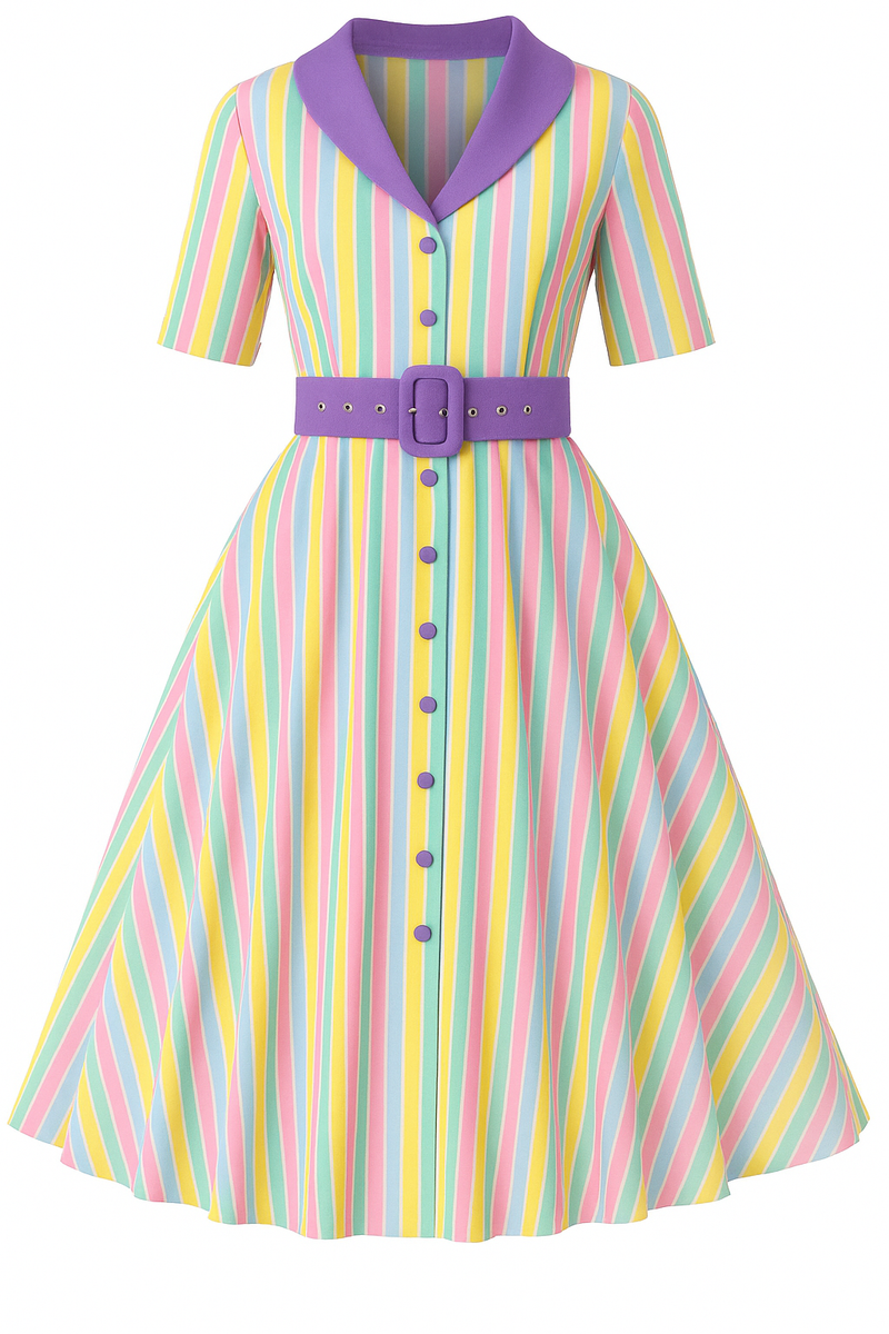 PRE ORDER Mollie Multicolored Striped Shirt Dress - Purple, Pink, Blue, Yellow & Green