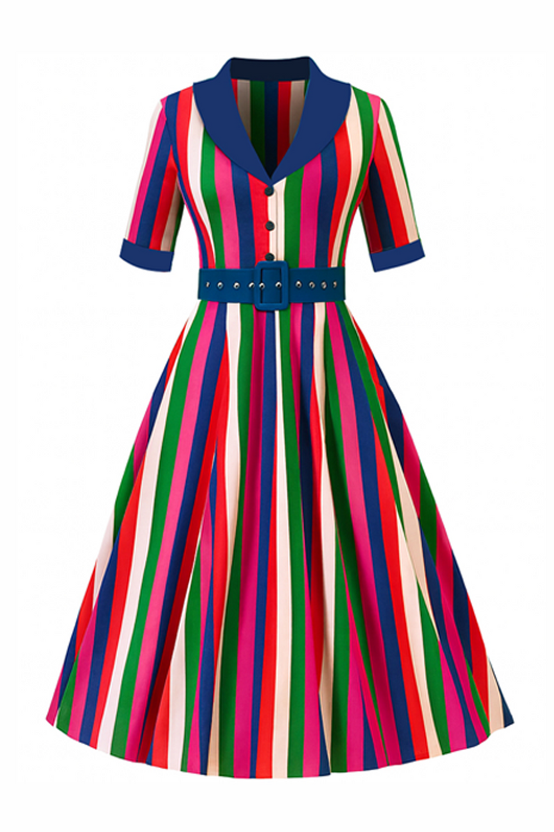 PRE ORDER Mollie Multicolored Striped Shirt Dress - Blue, Red, White, Green & Pink