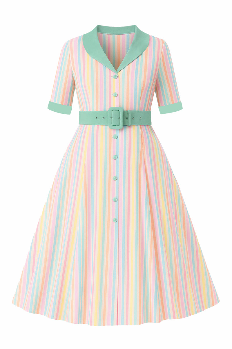PRE ORDER Mollie Multicolored Striped Shirt Dress - Green, Orange, Pink, Blue, Yellow & Beige