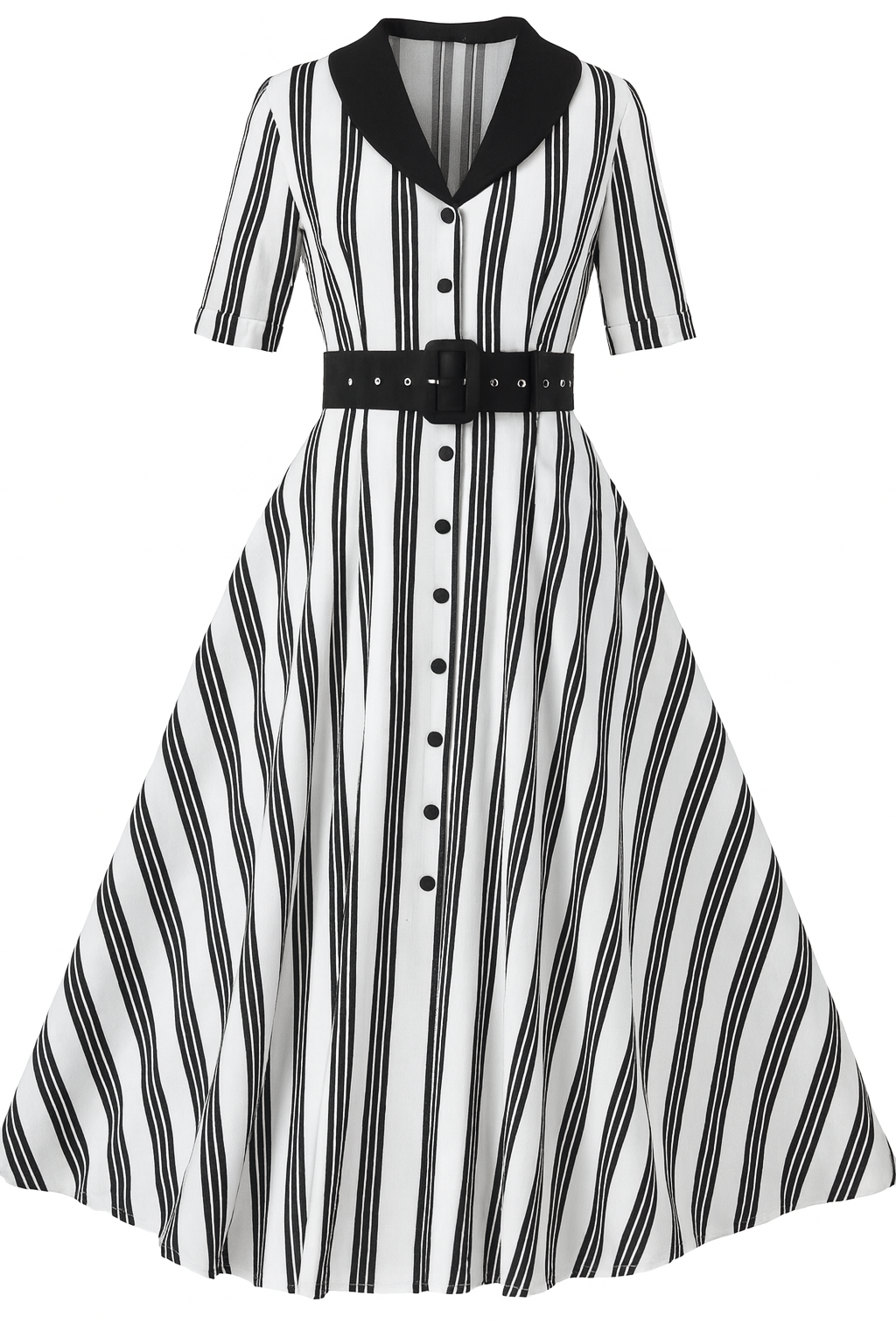 PRE ORDER Mollie Triple Black & White Striped Shirt Dress