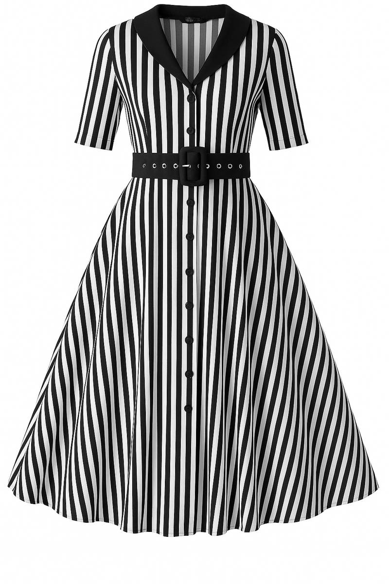 PRE ORDER Mollie Classic Black & White Striped Shirt Dress