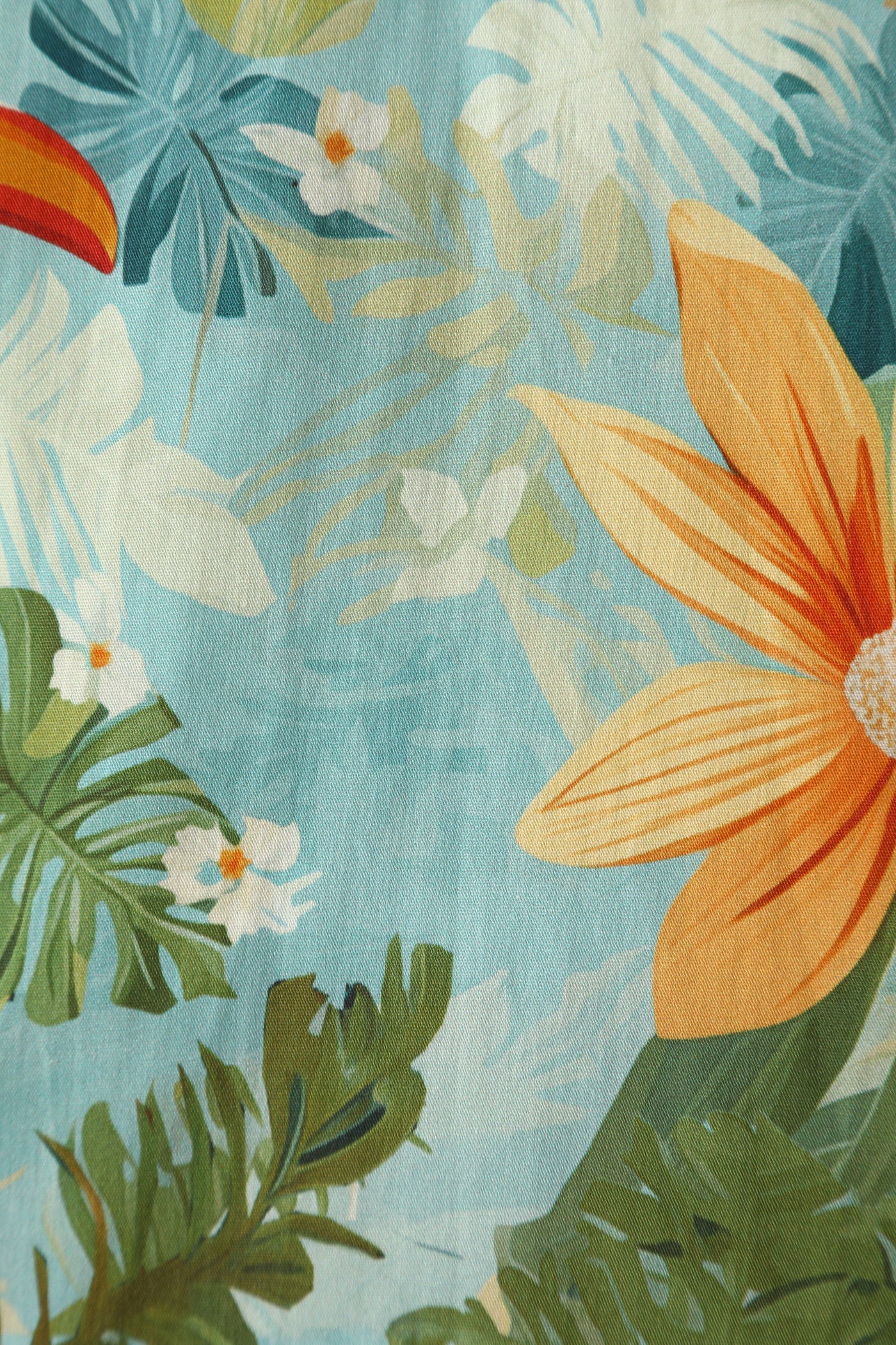 EUC STOCK Poppy Light Blue Vintage Tropical Tiki Print Shirt Dress