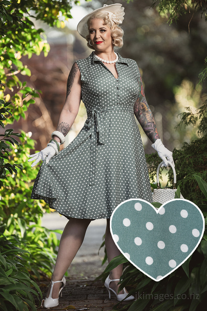 Poppy Green Polka Dot Shirt Dress