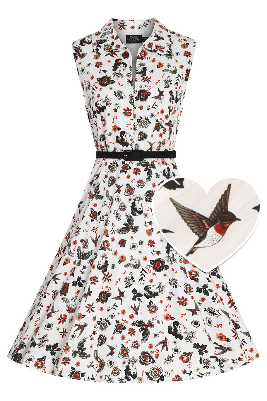 PRE ORDER Poppy White Vintage Tattoo Print Shirt Dress