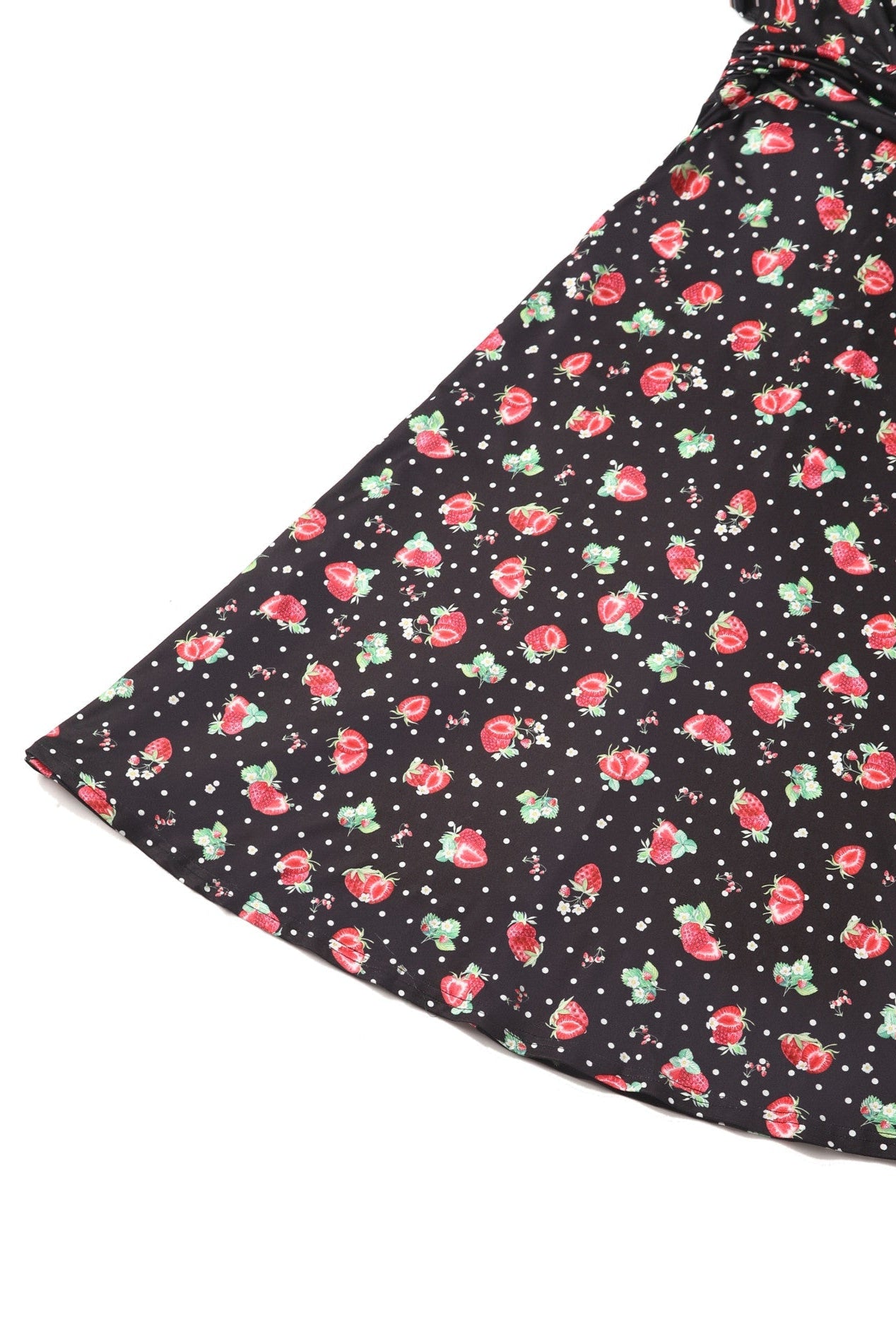 EU Stock-Donna Petal Sleeved Dress in Black Strawberry & Polka Print
