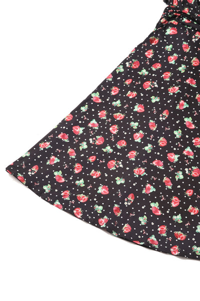 EU Stock-Donna Petal Sleeved Dress in Black Strawberry & Polka Print