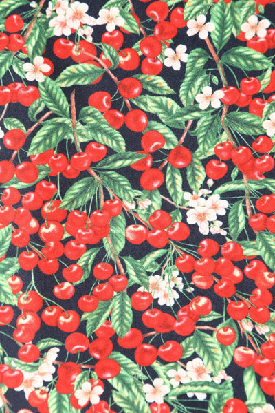 Donna Black Petal Sleeves Flared Bust Red Berries Summer Dress