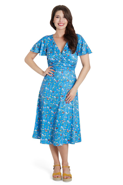 Donna Crossover Bust Blue Ladybug Casual Women's Dress