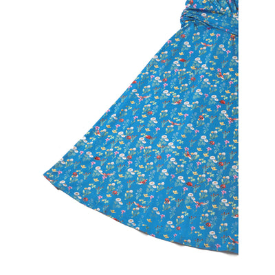 EU STOCK Donna Petal Sleeved Dress in Blue Garden & Ladybug Print