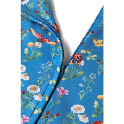 EU STOCK Donna Petal Sleeved Dress in Blue Garden & Ladybug Print