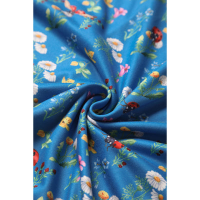EU STOCK Donna Petal Sleeved Dress in Blue Garden & Ladybug Print