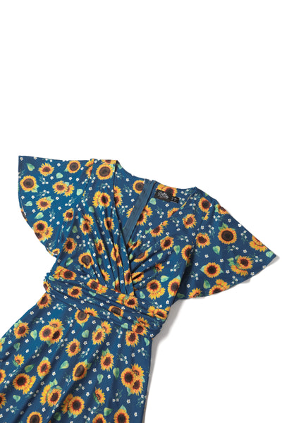Donna Crossover Bust Blue with Sunflower Print Women's Dress