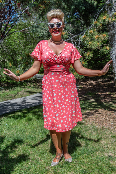 Donna Coral Heart Crossover Bust Tea Dress