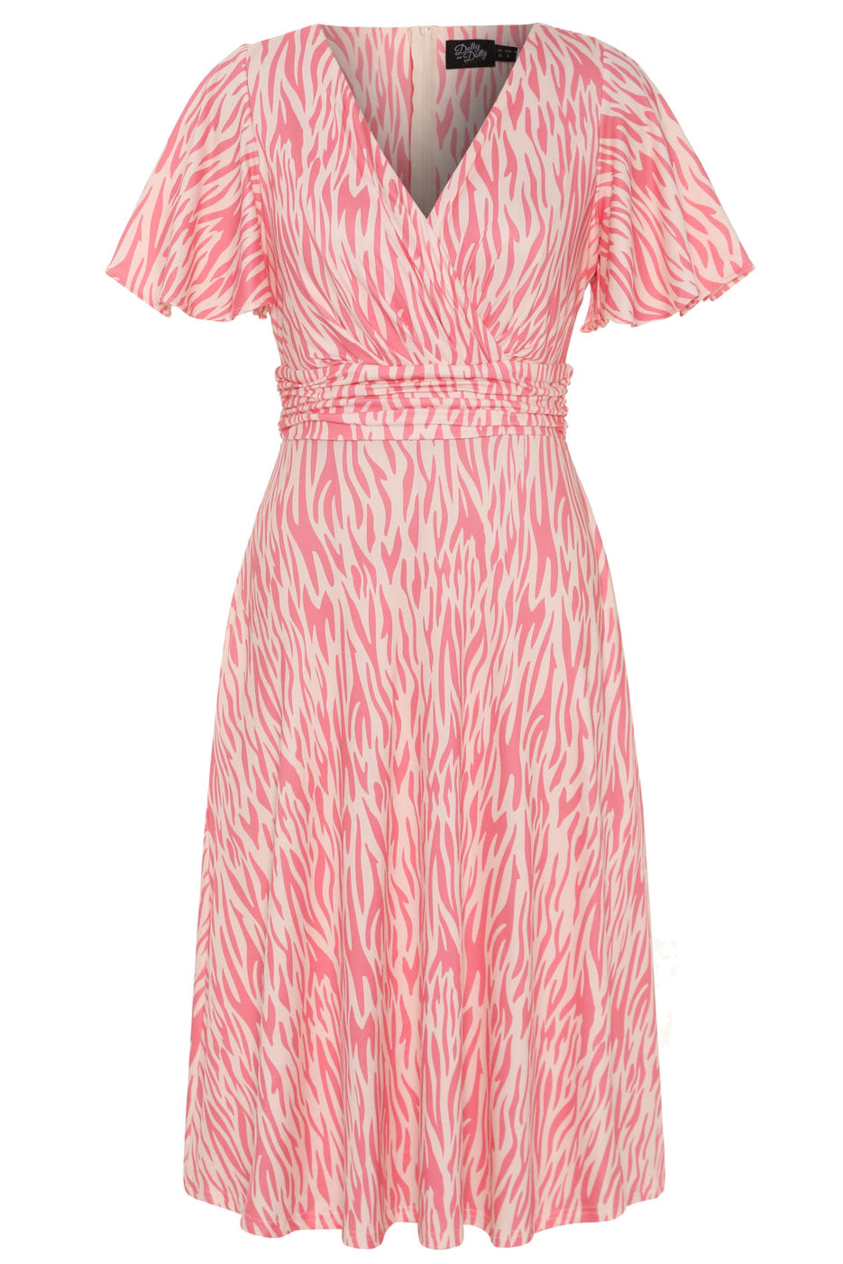 Donna Pink Petal Sleeves Flared Bust Tiger Print Summer Dress
