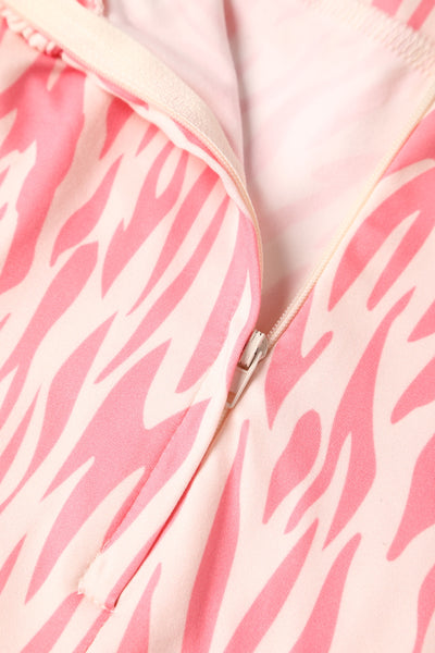 Donna Pink Petal Sleeves Flared Bust Tiger Print Summer Dress