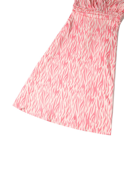 Donna Pink Petal Sleeves Flared Bust Tiger Print Summer Dress