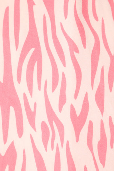 Donna Pink Petal Sleeves Flared Bust Tiger Print Summer Dress