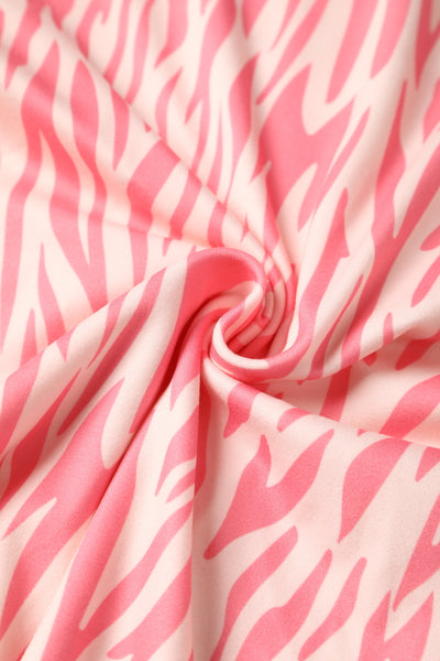 Donna Pink Petal Sleeves Flared Bust Tiger Print Summer Dress
