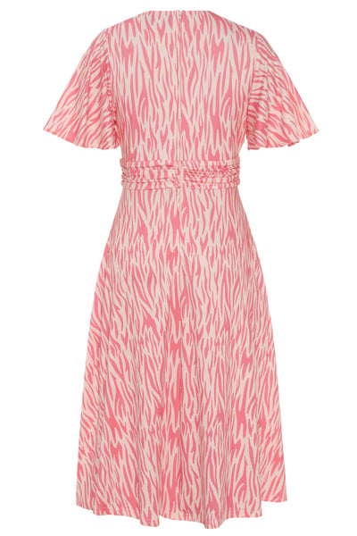 Donna Pink Petal Sleeves Flared Bust Tiger Print Summer Dress