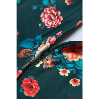 Donna Cross Over Bust Flared Dress in Green Floral Print