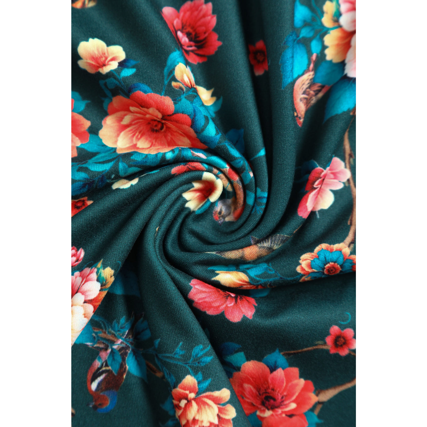 Donna Cross Over Bust Flared Dress in Green Floral Print