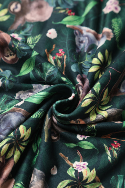 Donna Petal Sleeves Flared Bust Summer Dress in Dark Green Koala Sloth Print