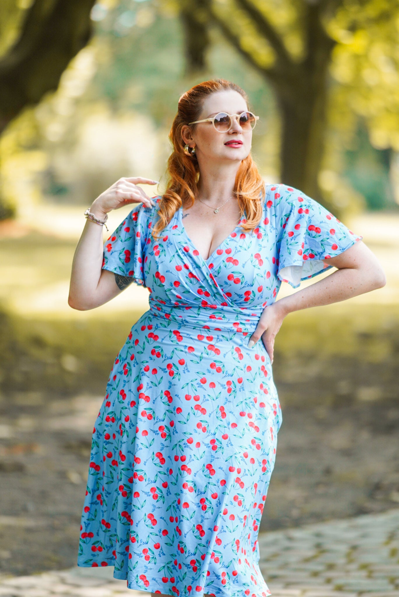 Donna Blue Cherry Summer Tea Dress