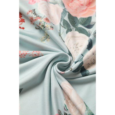 EU STOCK Donna Petal Sleeved Dress in Pale Blue and Floral Print