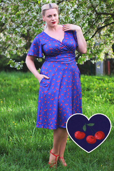 Donna Cherry Navy Blue Tea Dress