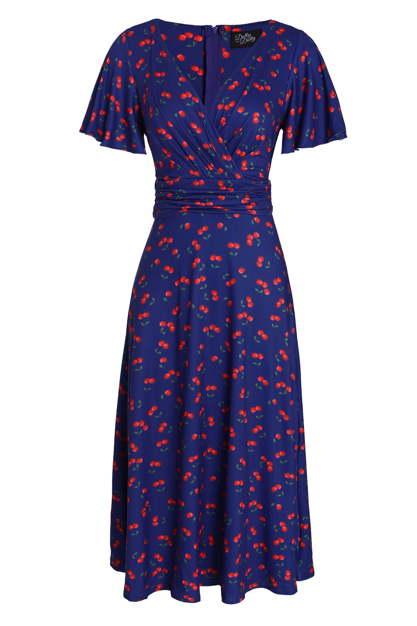 Donna Cherry Navy Blue Tea Dress