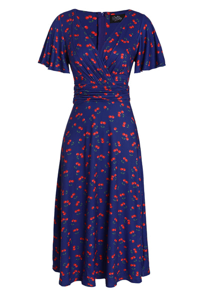 Donna Cherry Navy Blue Tea Dress